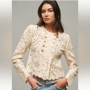 Sam Edelman Fiona double breasted collarless lace blazer